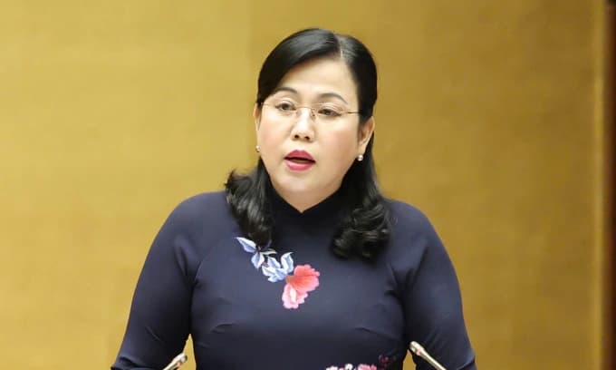 Bà Nguyễn Thanh Hải, Chủ nhiệm Ủy ban Khoa học, Công nghệ và Môi trường trình bày báo cáo thẩm tra. Ảnh: Hoàng Phong